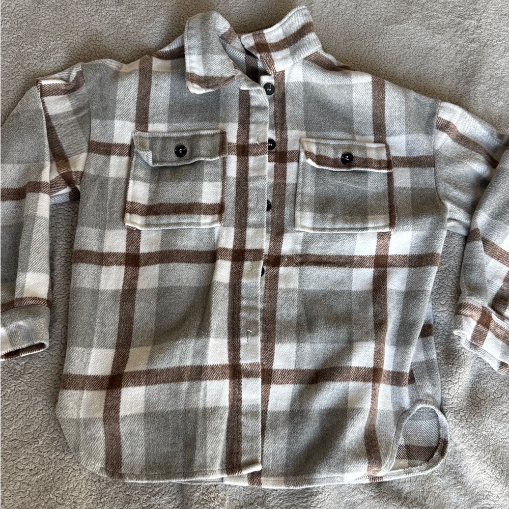 Plaid Women Oversized shacket in Gray and Brown